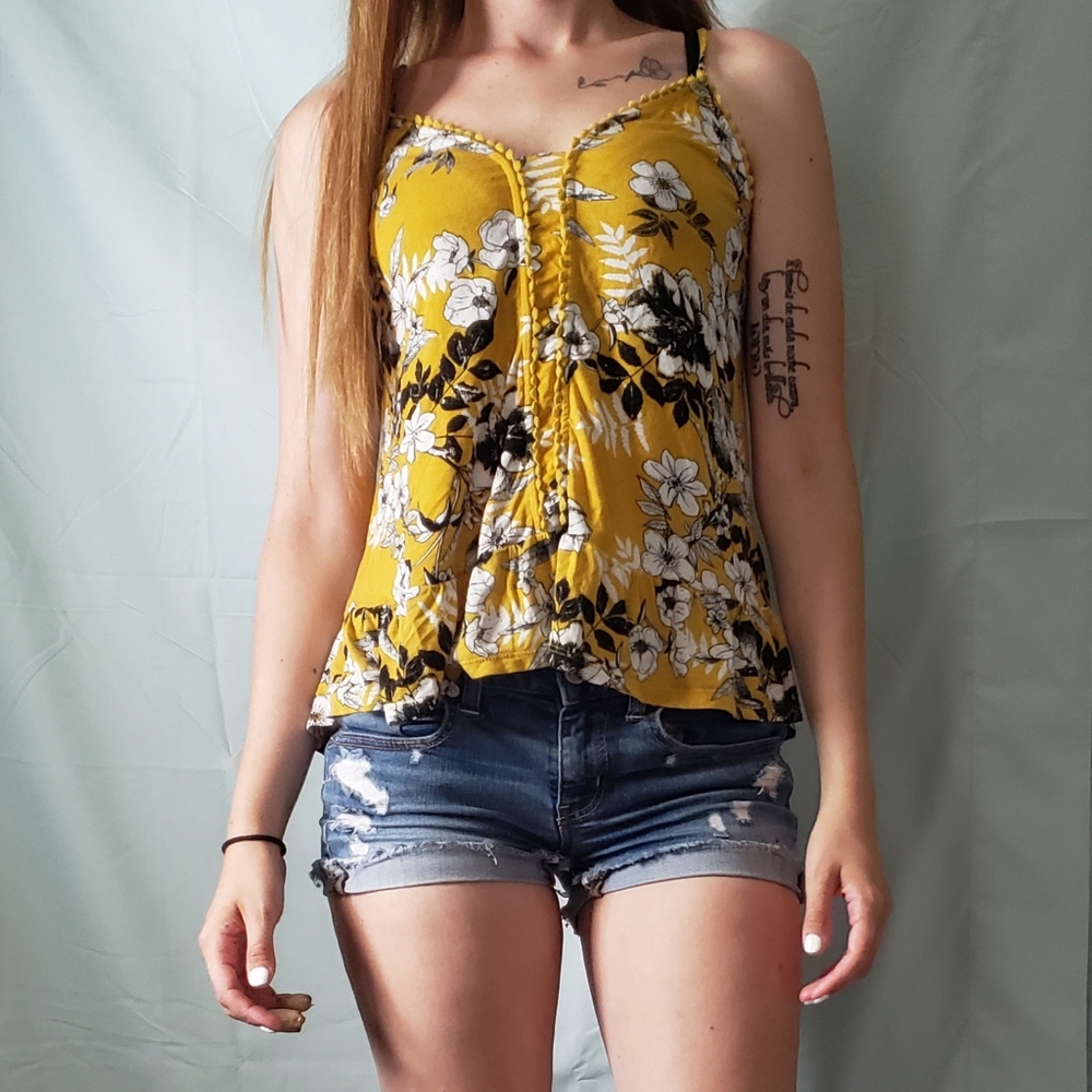 Yellow floral tank top